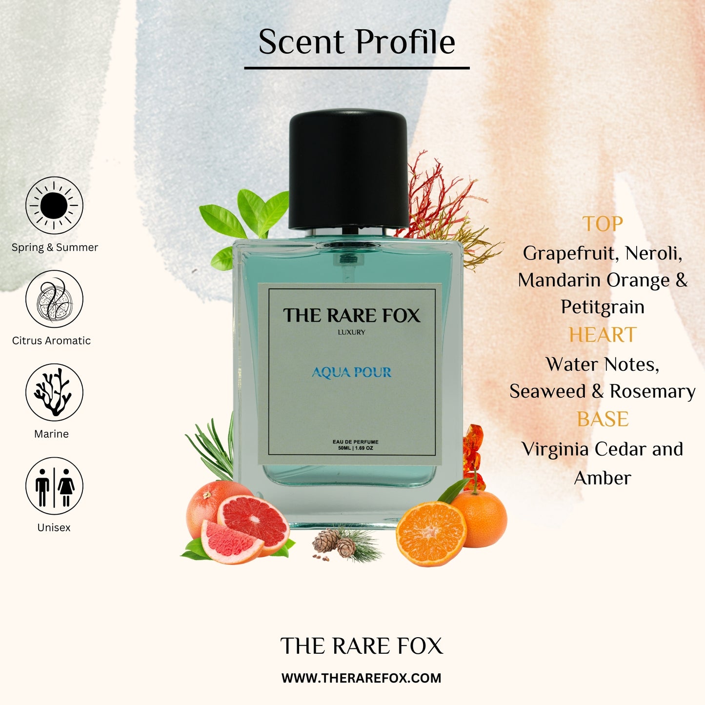 The Rare Fox AQUA POUR Eau de Parfum | Fresh, Aquatic & Invigorating Fragrance for Men | 50 ML / 100 ML