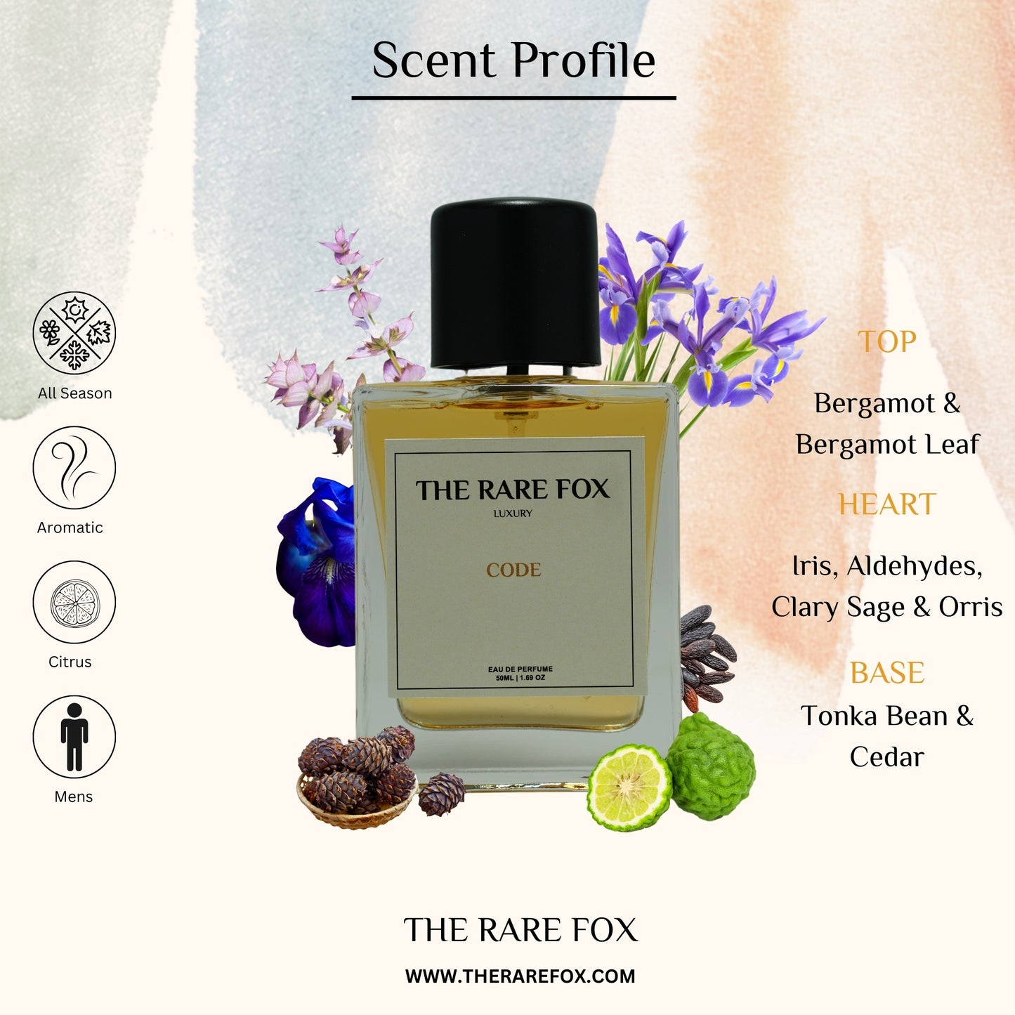 The Rare Fox CODE Eau de Parfum | Sophisticated, Elegant & Spicy Fragrance for Men | 50 ML/ 100 ML