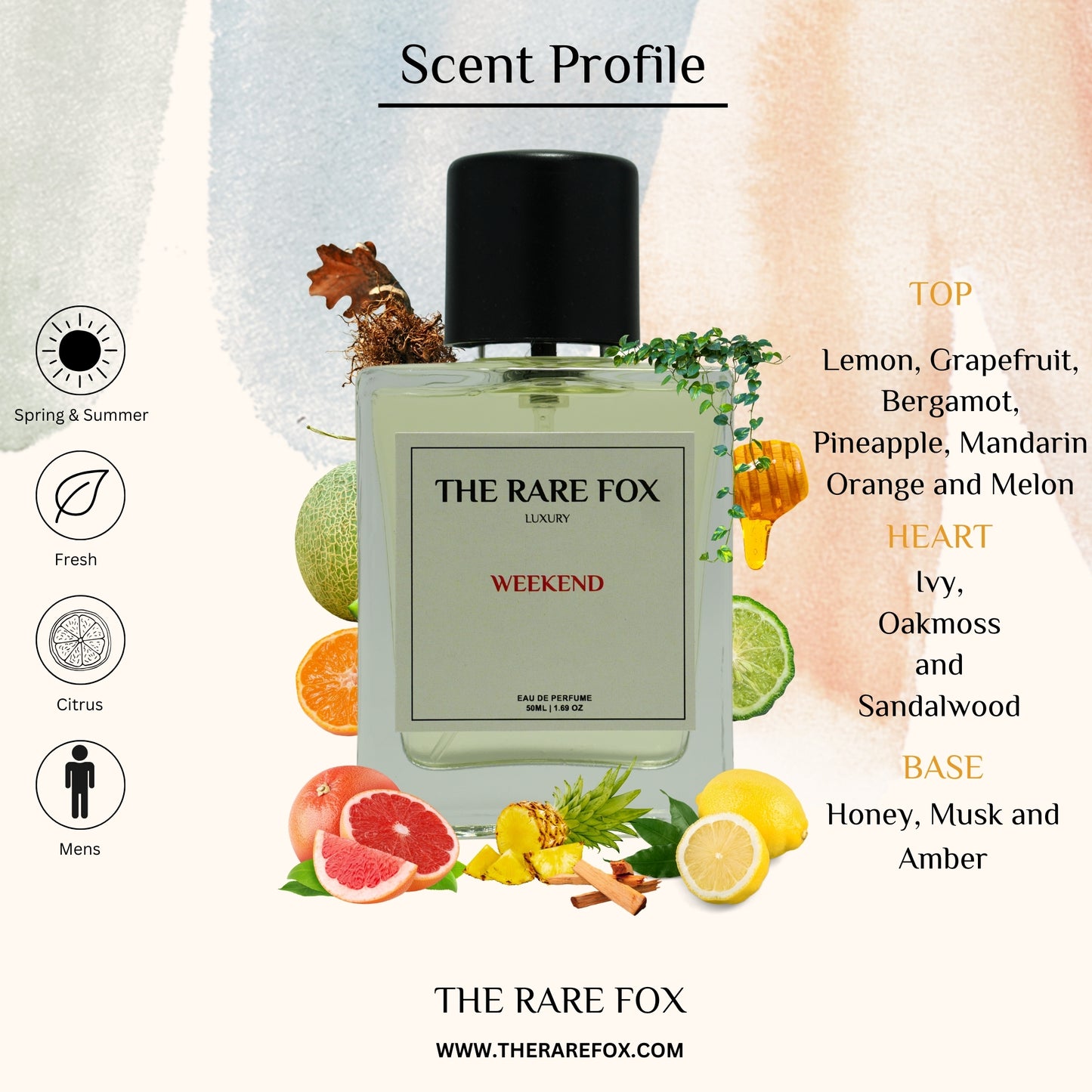 The Rare Fox WEEKEND Eau de Parfum | Fresh, Fruity & Warm Fragrance For Men | 50 ML/ 100 ML